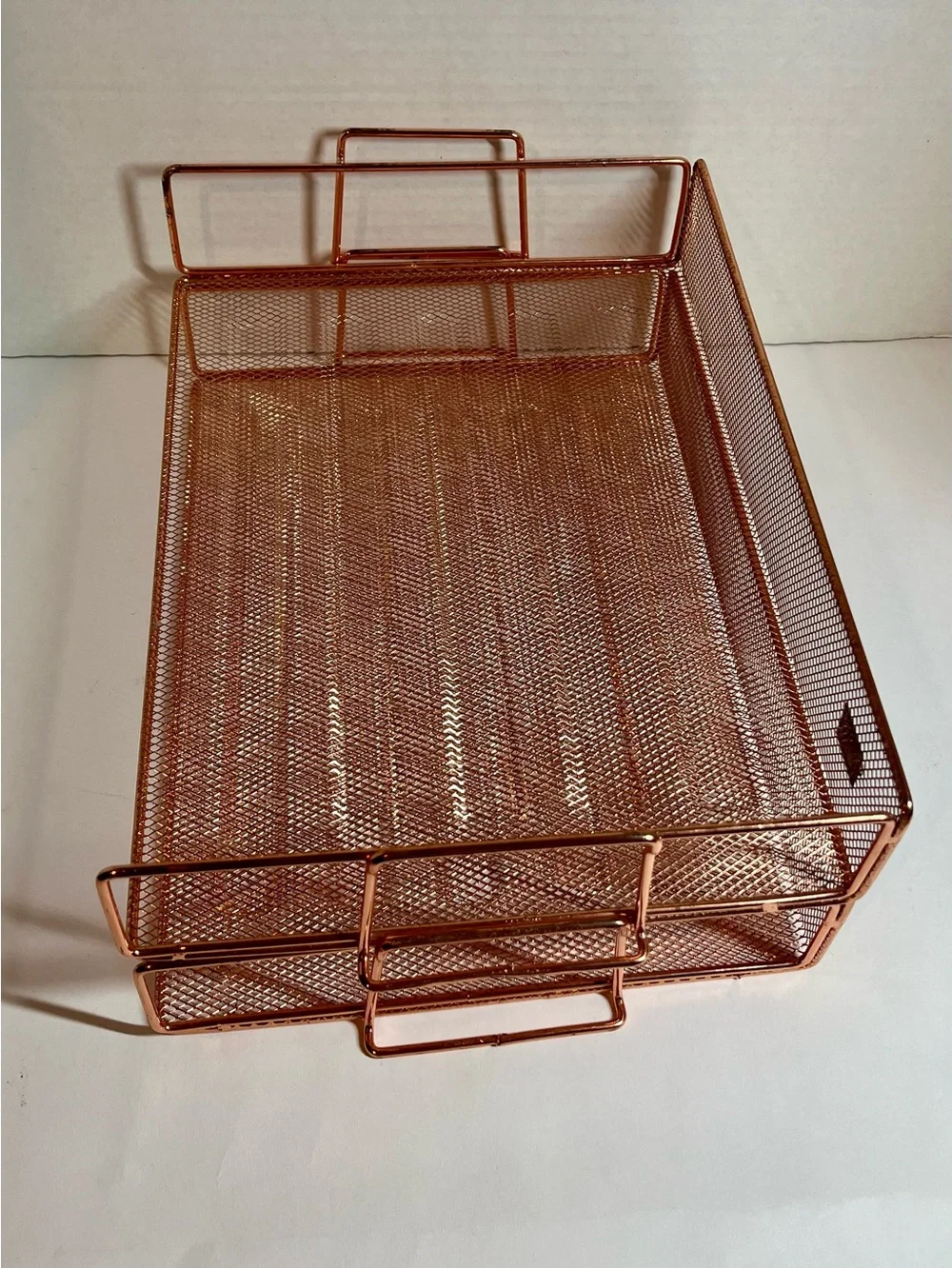 Copper-Tone Mesh/Metal Stackable Trays (2) Multipurpose/Stylish for Home/Office